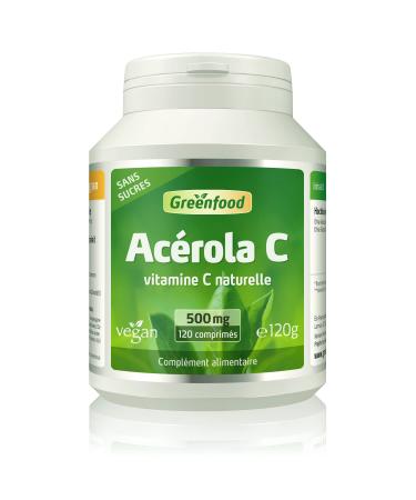Greenfood Acerola 500 mg dose extra lev e 120 comprim s - Sans additifs artificiels. Sans g nie g n tique. Vegan. 120 g lules