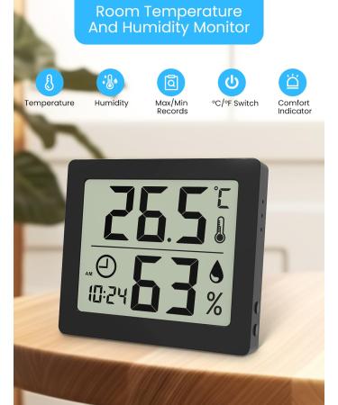 Pitasha Digital Thermo-Hygrometer - 3.2 Inch LCD Desktop Thermometer & Hygrometer with Temperature Humidity Display & Clock (Black) for Accurate Room Monitoring - Buy Online on GoSupps.com