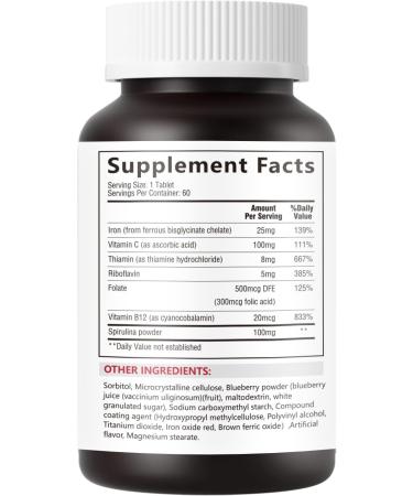 Ciyive Gentle Iron (Ferrous Bisglycinate Chelate) with Vitamin C B12 & Folate 25 mg Iron 60 Tablets 2-Month Supply - Buy Online on GoSupps.com