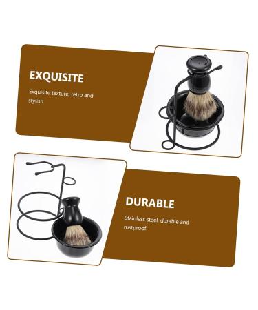 Minkissy Beard Set - Metal Shaving Rack Bowl & Brushes for Men | Premium Stainless Steel - 11.5x8.5cm Black - Ideal for Grooming - Buy Online on GoSupps.com
