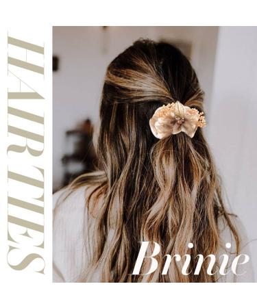 Brinie Champagne Flower Hair Scrunchies - Handmade Bead & Rhinestone Hair Ties for Women & Girls - Buy Online on GoSupps.com