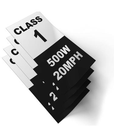 Electric Bicycle Frame Identification Class Number Stickers Decals - Class 1 500W 20MPH Weatherproof vinyl stickers set - electric bike stickers class number sign mark - 4 Removable Sticker e-bike