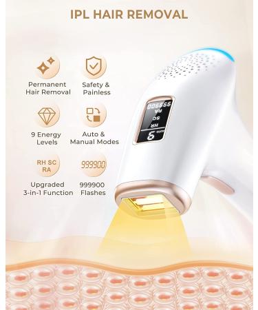 3-in-1 At Home IPL Laser Hair Removal Device | 9 Levels, 999,900 Flashes | Permanent Hair Remover for Men and Women | Painless Treatment for Face, Body, Bikini | White - Buy Online on GoSupps.com
