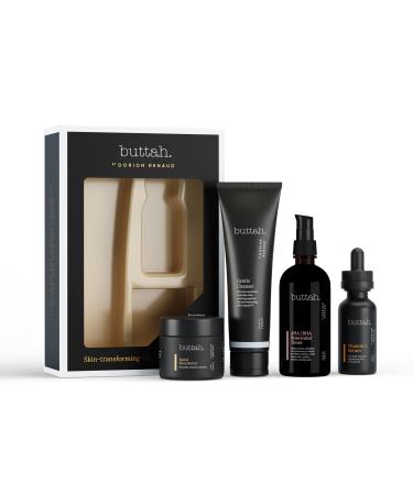 Buttah Skin Supreme Kit for Melanin Rich Skin | Facial Shea Butter 2 oz | Vitamin C Serum 1 oz | Cleanser 3.4 oz | Rosewater Toner 3.4 oz | Black Owned Skincare