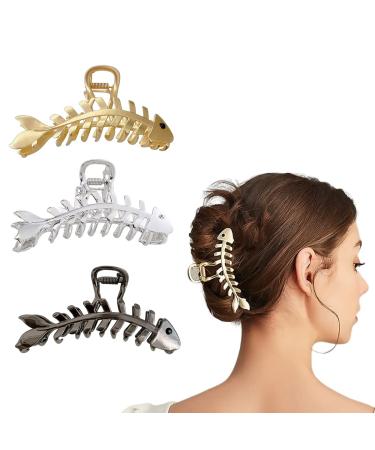 Fish Bone Hair Clips  3 PCS Metal Hair Claw Clips for Thick Hair Thin Hair Clamp Grab Hair Grip Fashion French Hair Accessories Lady Barrette Hairpins for Women Girl Gifts