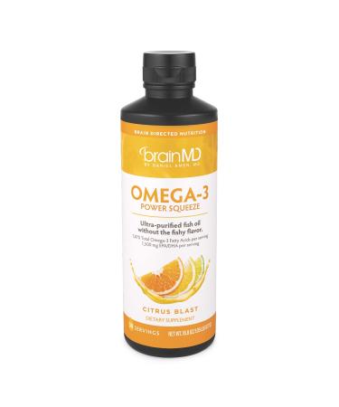 BRAINMD Dr Amen Omega-3 Power Squeeze Citrus Blast - 16.8 oz - Fish Oil - Supports Cardiovascular Brain & Immune System Health - Gluten Free - 30 Servings