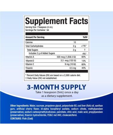 HealthA2Z Cod Liver Oil with Vitamins A Vitamin D and Vitamin E Supports Immune System | Healthy Heart* Brain* Joint* and Eye Health* | Cherry Flavor | 16oz (473ml) - Buy Online on GoSupps.com