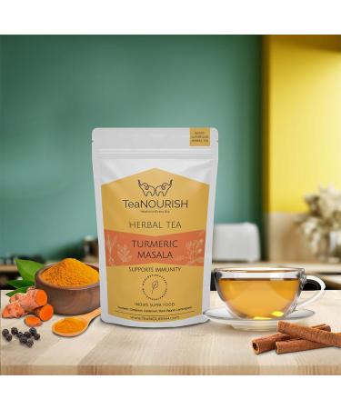 Teanourish Turmeric Masala Herbal Tea - Caffeine-Free 100% Natural Immunity Support | Turmeric Cinnamon Cardamom Black Pepper Lemongrass - 100g Pack - Buy Online on GoSupps.com