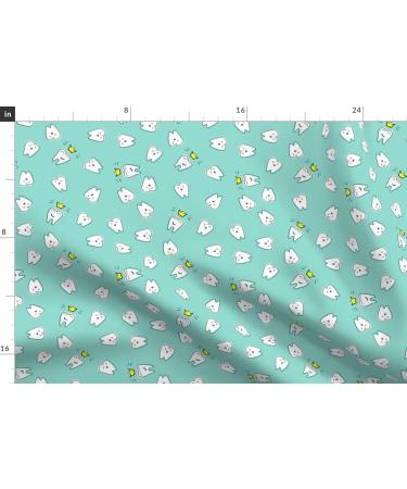 Spoonflower Fabric - Cute Dentist Design | Aqua Blue Velvet for Home Decor & Apparel | Dental Crown & Tooth Floss Fat Quarter - Buy Online on GoSupps.com