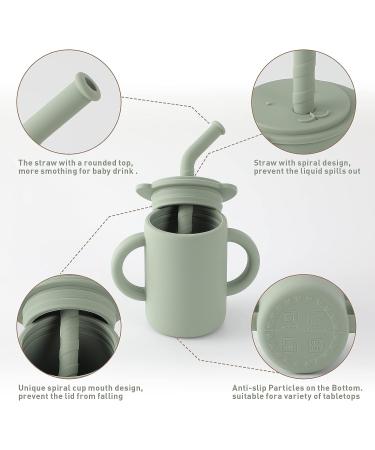 Topgomes Toddler Straw Cup - 5 oz Food Grade Silicone Training Cup with 2 Handlers, Unbreakable, BPA Free - Sage - Buy Online on GoSupps.com