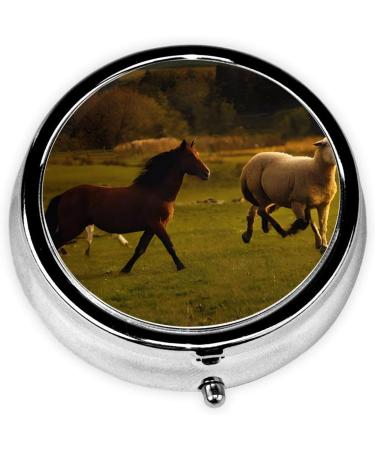 Black Horses Red Glowing Clouds Round Pill Box | 3 Compartment Mini Decorative Travel Medicine Organizer - Buy Online on GoSupps.com