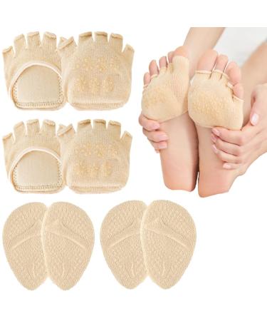 4 Pairs Metatarsal Pads for Women - Ball of Foot Cushions  Metatarsal Sleeves Forefoot Socks Toe Separators Toes Exposed Style  Beige Toe open-Beige