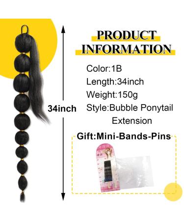 34 Inch Long Bubble Ponytail Extension for Black Women - Kinky Straight Afro Puff Ponytail Hair Extensions - Protective Style Lantern Ponytail Wrap Around with Hair Tie - Buy Online on GoSupps.com