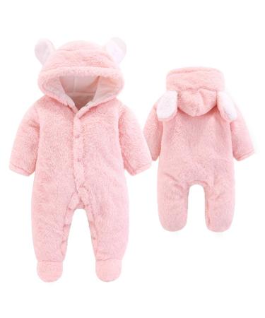 Ceguimos Newborn Baby Jacket Snowsuit Hooded Romper Jumpsuit Warm Fleece Cartoon Bear 0-12 Months Pink 6-9 Months