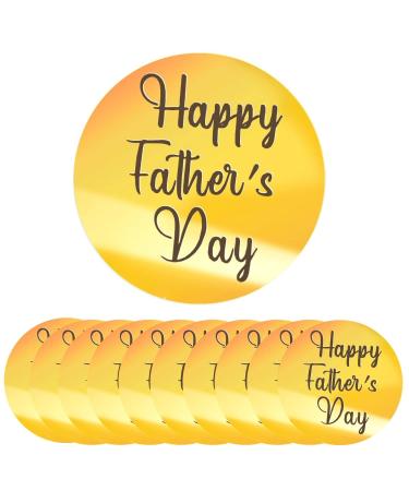 Keepaty 10 Pieces Happy Father s Day Acrylic Cupcake Toppers Round Mirror Engraved Cake Topper Cupcake Decorations for Birthday Party (Gold) Happy Father's Day(Gold)