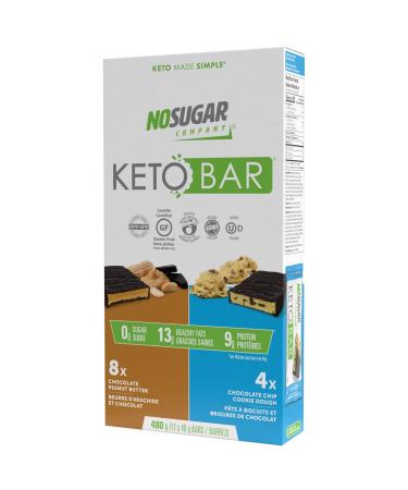 No Sugar Company Keto Bars 12 Mixed Bars 40g Chocolate Peanut Butter & Chocolate Chip Cookie Dough
