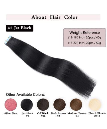 Yilite Jet Black Tape Extensions - 55cm Real Hair 20 Pieces Silky Straight Invisible Skin Weft 50g - Buy Online on GoSupps.com
