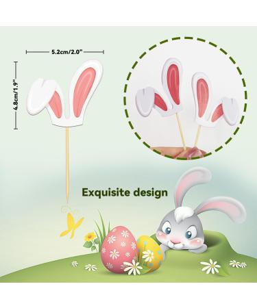 24Pcs Easter Bunny Ear Cupcake Toppers for Happy Easter Decorations Easter Rabbit Ear Cake Topper for Easter Theme Birthday Baby Shower Party Supplies (Ear P) - Buy Online on GoSupps.com