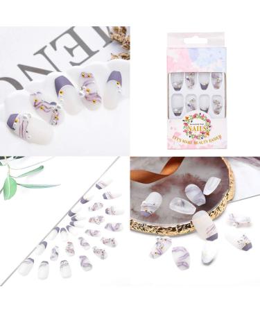 Sethexy Long Coffin Ballerina False Nails - 24 Matte Purple Sparkle Acrylic Nail Tips for Women & Girls - Buy Online on GoSupps.com