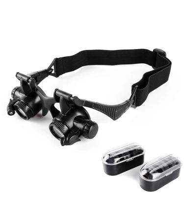 Head-Mounted Magnifier 10X 15X 20X 25X Double Eye Glasses Loupe Wearing Glasses with LED Light for Watch Repair Jeweler Good Times
