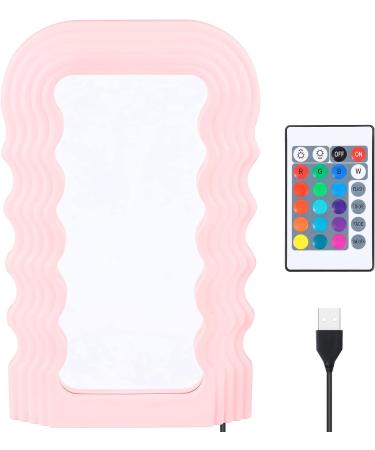 Wave Pattern Makeup Mirror with Lights - 16 Colors, Portable Cosmetic Desktop Mirror for Living Room, Bedroom, and Home Decor - Women's Gift (Pink) - Buy Online on GoSupps.com