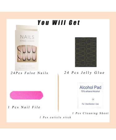 Black French Tip Press on Nails Coffin Medium with Silver Glitter Line Designs - 24Pcs - Buy Online on GoSupps.com