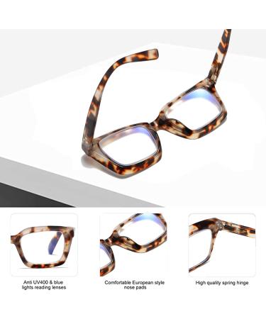 Hubeye Retro Oversized Square Frame Reading Glasses | Blue Light Blocking Computer Reader | Oprah Style | Grey Leopard | 1.00 Dioptres - Buy Online on GoSupps.com