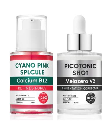 Cyano Pink Spicule Serum + Picotonic Shot Ampoule Duo - Korean Serum for Face with Alpha Arbutin Niacinamide Calcium
