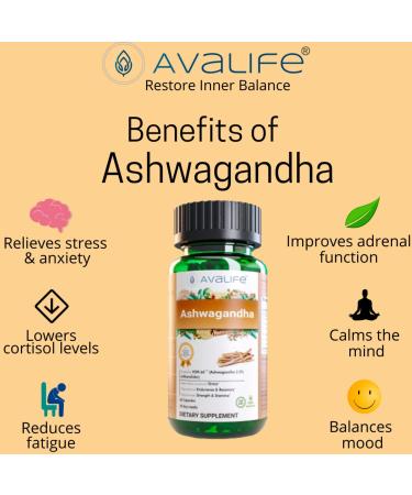 AVALIFE Ashwagandha 500mg (60 Capsules) with 5% Withanolides & KSM-66 for Energy, Stress Relief & Brain Function | Gluten Free, Vegan, Non-GMO | 30-Day Supply - Buy Online on GoSupps.com