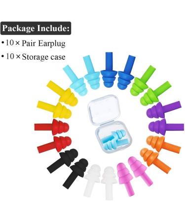 iMapo 10 Pairs Reusable Silicone Earplugs Noise Cancelling Waterproof Ear Plugs Sound Blocking with 10 Carry Case for Swimming Sleeping Concerts Loud Events and Travel 10 Assorted Colors - Buy Online on GoSupps.com