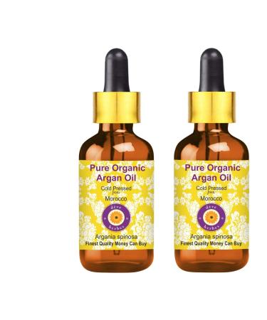 Dev Herbes Pure organic argan oil (Moroccan) (Argania Spinosa) with glass dripper natural therapeutic quality cold -pressed (pack of Two) 100ml x 2 (6.76 oz)