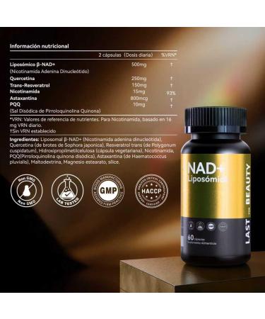 LAST FOR BEAUTY Liposomal NAD+ Supplement 500mg with Quercetin Resveratrol PQQ & Astaxanthin - NMNH Supplement Alternative - 30-Day Supply - Buy Online on GoSupps.com