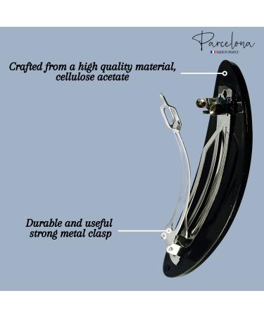 Parcelona French Oval Celluloid Glossy Black Automatic Hair Clip Barrette - Strong Hold Hair Accessory for Girls and Women - Made in France - (Black) - Buy Online on GoSupps.com