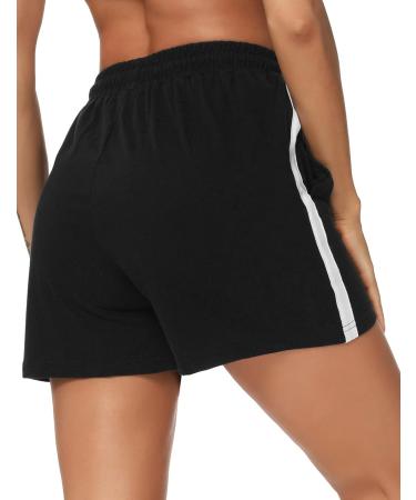Shop Lithherday Women's Sports Shorts - Breathable Elastic Waistband Ideal for Fitness Running & Gym | Summer Training Stripped Jogging Pants in Black - Buy Online on GoSupps.com