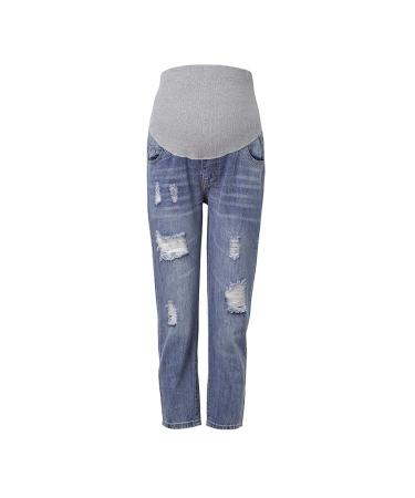 Spritumn-Home Maternity Jeans for Women UK Pregnant Women Jeans Fashion Solid Blue Maternity Trousers Skinny Slim Fit Ripped Jeans Pregnant Over The Bump Vintage Stretch Denim Leggings XXL 1-blue
