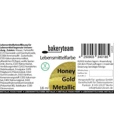 BakeryTeam Vegan Metallic Food Coloring | Honey Gold 18ml - Elegant Shine for Baking - Buy Online on GoSupps.com