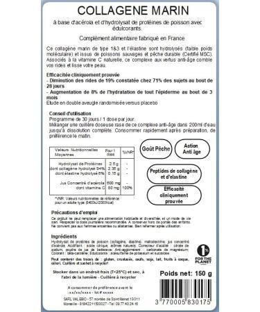 Pack 2 marine collagen powder peach taste type 1-3 elastin & vitamin C | Anti-aging & anti-wrinkle | 150g | Cure 1 month | Made in France | Valebio - Buy Online on GoSupps.com