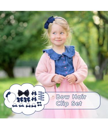 Buy BekeCidi 20-Piece Bow Hairdress Set | Sequin Bow Clips & Loop Hair Pins for Girls - Navy Blue | International Shipping Available - Buy Online on GoSupps.com