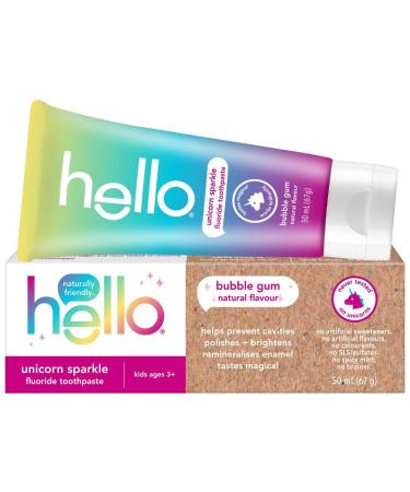 Hello Unicorn Sparkle Fluoride Kids Toothpaste Natural Bubble Gum Flavour Vegan 50 ml Single