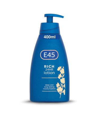 E45 Rich Skin Lotion 400 ml E45 Moisturising Lotion with Evening Primrose Oil Lightweight Body Lotion for Dry and Sensitive Skin Long-Lasting Moisturisation for Soft and Supple Skin E45 Rich Lotion 400ml (Pack of 1)