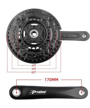 Bibike 6/7/8 Speed Mountain Bike Crankset 170mm Square Diamond Hole - 24/34/42T Chainrings - Buy Online on GoSupps.com