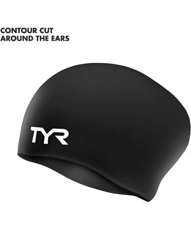 TYR Adult Long Hair Silicone Swim Cap in Black - Wrinkle-Free for Optimal Performance - Buy Online on GoSupps.com