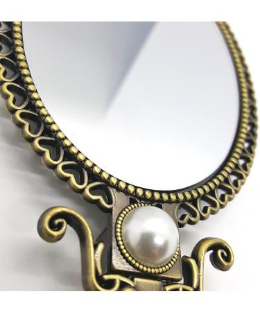 Handheld Mirror Antique with Stand Double Folding Sided Brass for Makeup Mirror 18cm (7 inch) - Buy Online on GoSupps.com