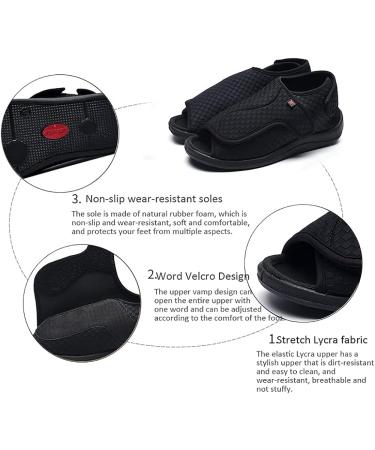 ZJING Men's Adjustable Diabetic Slippers - Extra Wide Width Sandals for Swollen Feet - Black, Size 9 - Buy Online on GoSupps.com