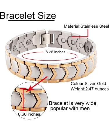 Buy N+Nitrolube Stainless Steel Magnetic Bracelet for Men | Energy Therapy for Arthritis & Carpal Tunnel Relief | 22cm Silver & Gold - Buy Online on GoSupps.com