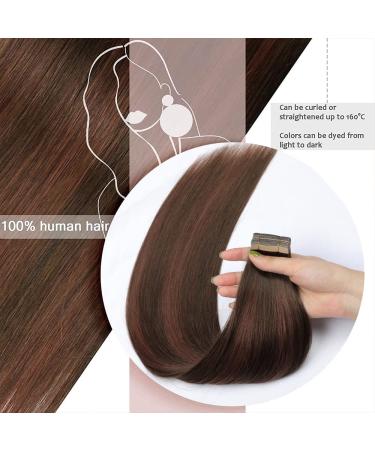 Shop Hotlulana 24-Inch Balayage Tape Extensions - Chocolate Brown & Dark Red Brown Real Hair (#4/4/33) - 50g Skin Weft - 20pcs Invisible Tape-in Extensions - Buy Online on GoSupps.com
