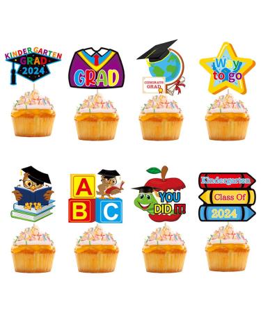 24Pcs Kindergarten Graduation Cupcake Toppers Kindergarten Graduation Cupcake Picks for Kindergarten Graduation Party Decorations
