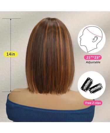 OUFEI Brown mixed Auburn Bob Wig With Bangs Short Straight Wig For Women Synthetic Hair Wigs for Daily Party Cosplay Wear Brown mixed Auburn(9059-2) - Buy Online on GoSupps.com