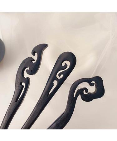 Vintage Chinese Hairpins Set - 6 Wooden Hair Clips & Sticks for Women and Girls - Elegant Black Hair Accessories - Buy Online on GoSupps.com