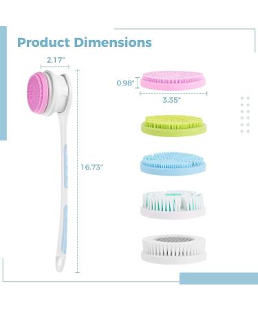 Electric Body Shower Brush with 5 Cleansing Heads - Long Handle Back Scrubber for Exfoliating & Massage - IPX7 Waterproof Rechargeable Design - Buy Online on GoSupps.com